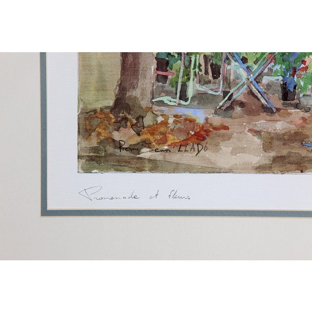 French Country Late 20th Century Pierre Jean Llado "Promenade Et Fleurs" Framed Print, Flower Market Scene For Sale - Image 3 of 5