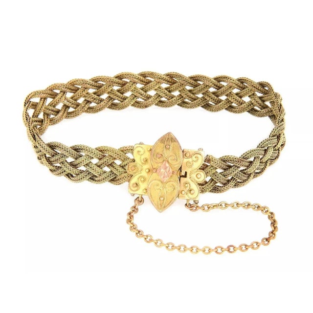 Late 20th Century Braided Flex 18k Yellow & Rose Gold Floral Bracelet For Sale - Image 5 of 5