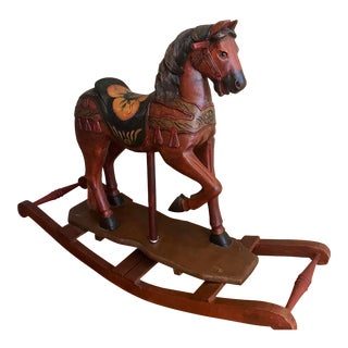 Carousel Rocking Horse Late 19th Century Hand Painted Carved Wood For Sale