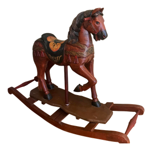 Carousel Rocking Horse Late 19th Century Hand Painted Carved Wood