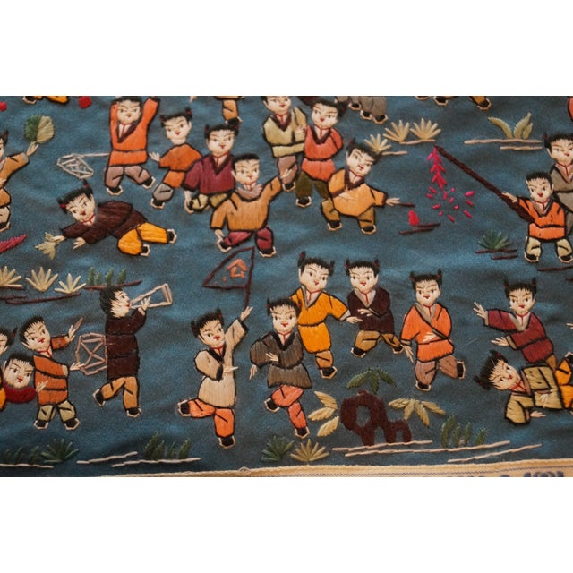 Chinese 1950s Chinese Silk Embroidered Baizi 100 Children Playing in Spring For Sale - Image 3 of 9