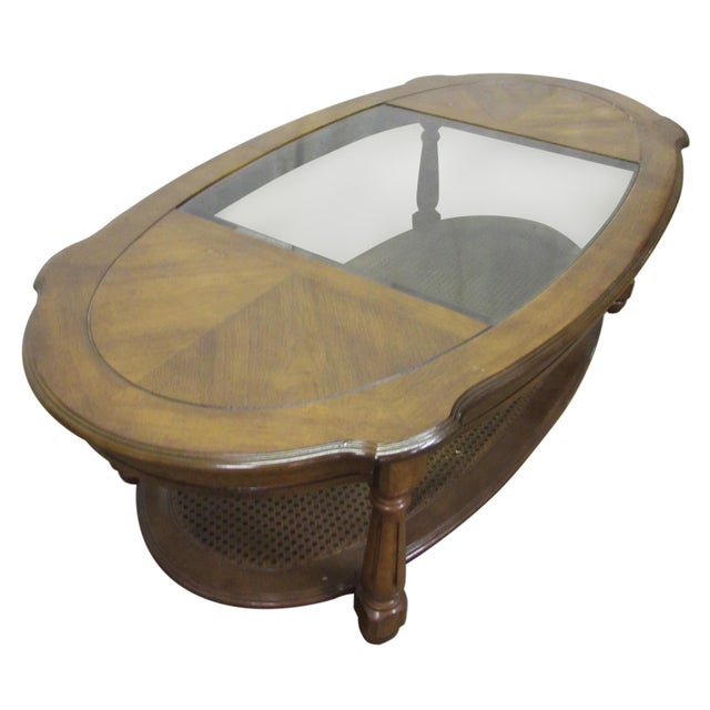 Wood 1990s Oval Oak Coffee Table With Center Glass Top For Sale - Image 7 of 8