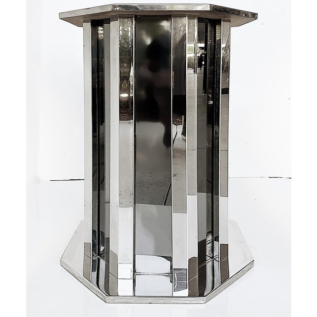 1980s Vintage Italian Chrome and Smoked Glass Pedestal or Table Base Offered for sale is an elegant octagonal chrome and...