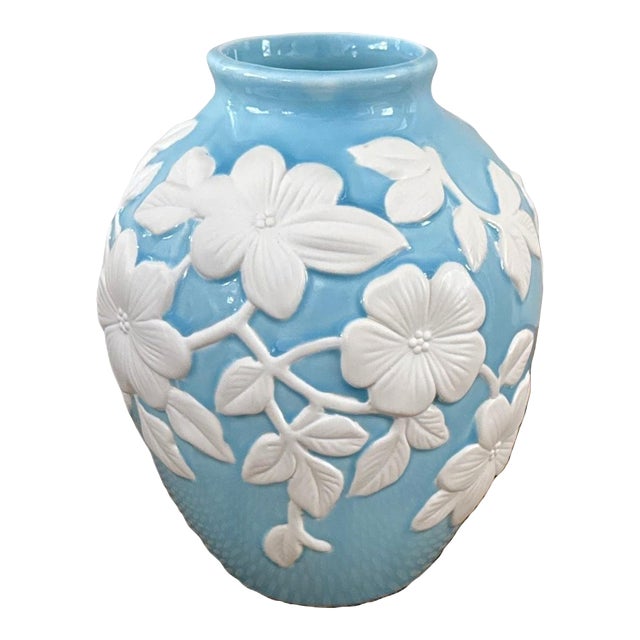 Vintage Blue and White Wedgwood Style Vase For Sale