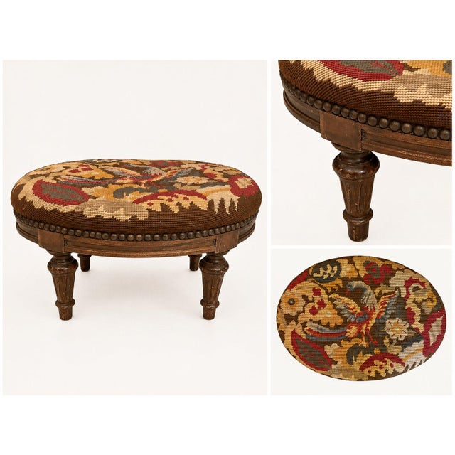 Add timeless European charm to your interior with this beautiful vintage richly detailed needlepoint-style tapestry seat...