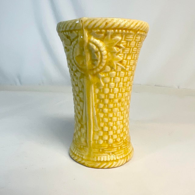 1950s Italian Coastal Chic Ceramic Yellow Vase With Wicker Motif. For Sale - Image 4 of 8