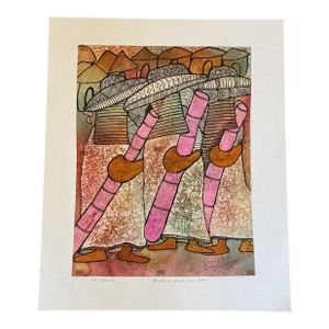 Eyo Carnival, Artist Soji Niran, Pen and Ink on Rice Paper Painting