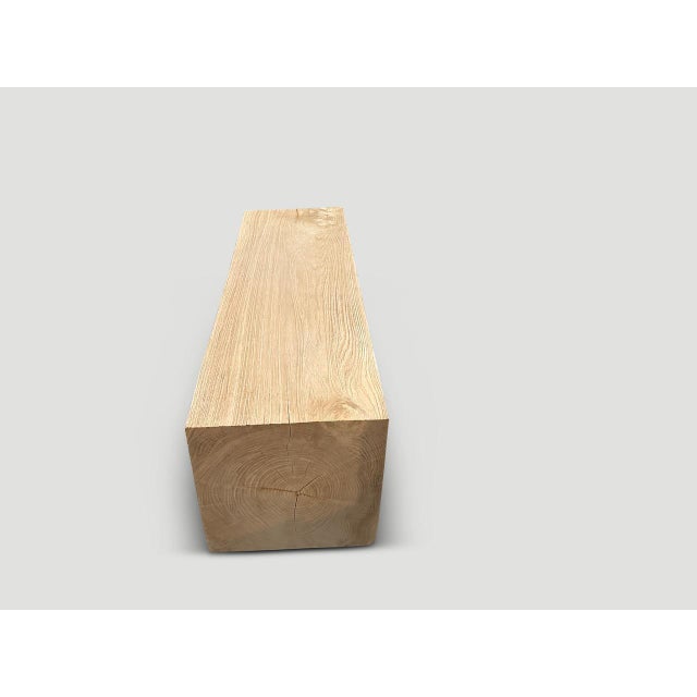 2010s Andrianna Shamaris Minimalist Bleached Teak Wood Log Style Bench For Sale - Image 5 of 5