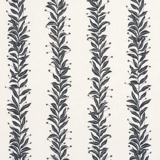 Schumacher x Marian Mcevoy Tendril Stripe Indoor/Outdoor Fabric In Black & Cream For Sale