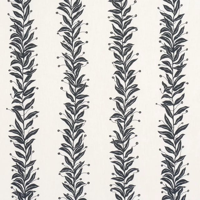 Schumacher x Marian Mcevoy Tendril Stripe Indoor/Outdoor Fabric In Black & Cream For Sale