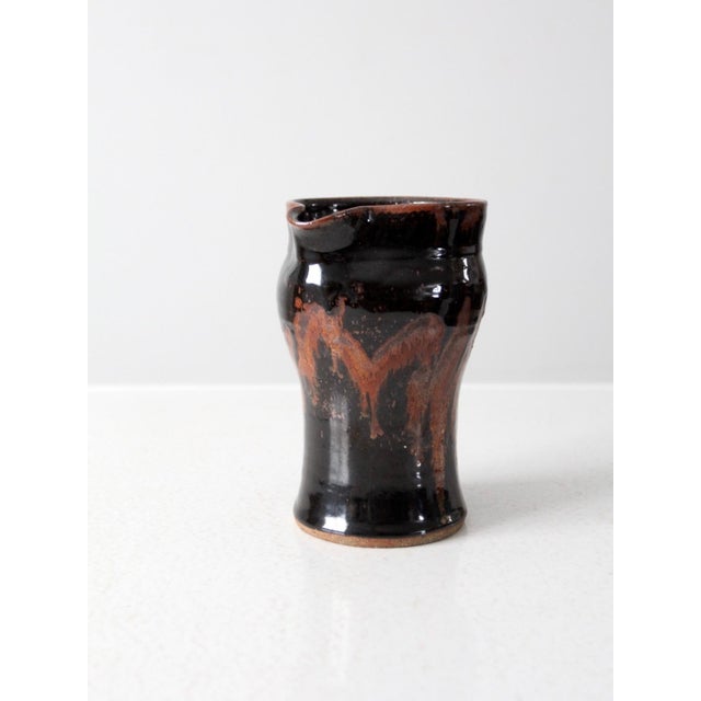 Black Vintage Rustic Studio Pottery Pitcher For Sale - Image 8 of 18