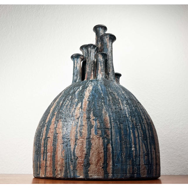 Large Mid-Century Modern Brutalist German Studio Pottery Chimney Vase from Gerhard Liebenthron, 1974 For Sale - Image 10 of 18