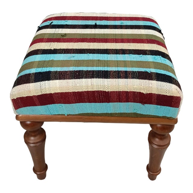 Kilim Upholstered Pouffe Footstool For Sale