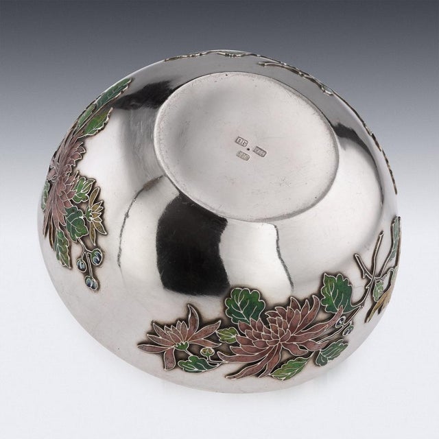 19th Century Chinese Export Solid Silver & Enamel Bowl by Wang Hing, 1890s For Sale - Image 6 of 18