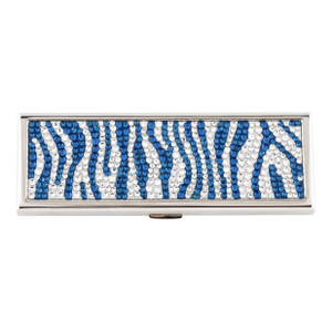 Judith Leiber Mirror Slim Pocket Rhinestone Crystal White Turquoise Blue Zebra Stripes Silver in Box
