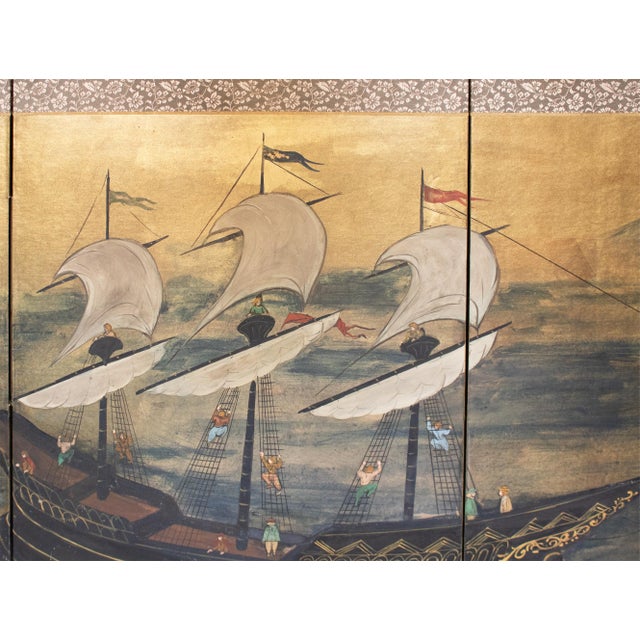 "Nanban Ship at Arrival", Early to Mid Showa Era Japanese Byobu Screen For Sale - Image 9 of 18