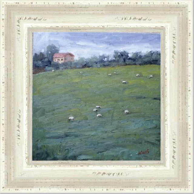 Sheep Grazing Contemporary Landscape Oil Painting For Sale - Image 4 of 7