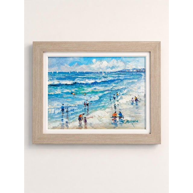 Sunlit Beach Day – Original Coastal Oil Painting by J. Morgan, Framed 20" X 15.5" For Sale - Image 4 of 4