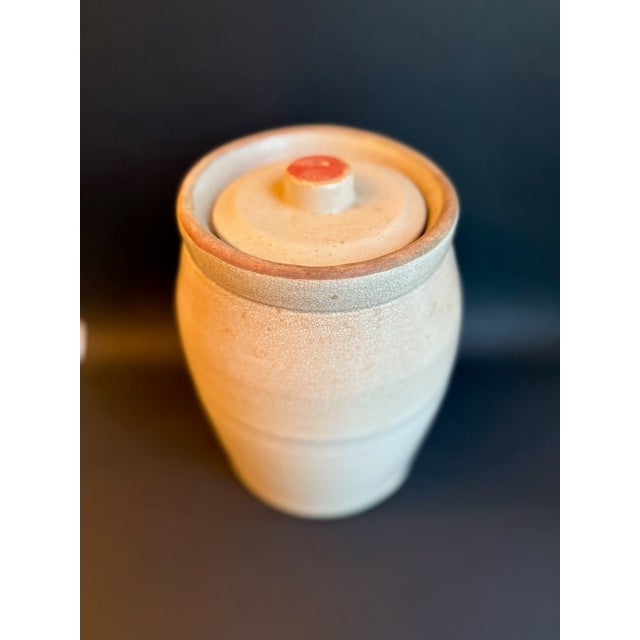 Ceramic Antique Off White Salt Glazed Crock With Lid For Sale - Image 7 of 11
