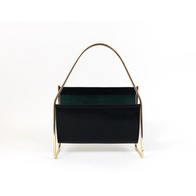 Black Mid-Century Magazine Rack in Brass and Black Leather by Carl Auböck, 1950s For Sale - Image 8 of 18