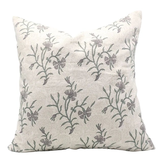 Fabdivine Handcrafted Pillow Cover 22x22 Inch Floral Design-Pure Linen, Daisy For Sale