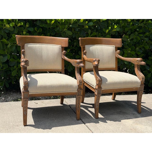 Sienna Vintage Neoclassical Carved Dolphin Armchairs, Pair For Sale - Image 8 of 16
