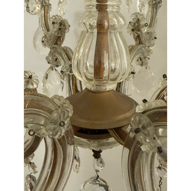 Glass Vintage Six Light Glass + Crystal Chandelier For Sale - Image 7 of 12