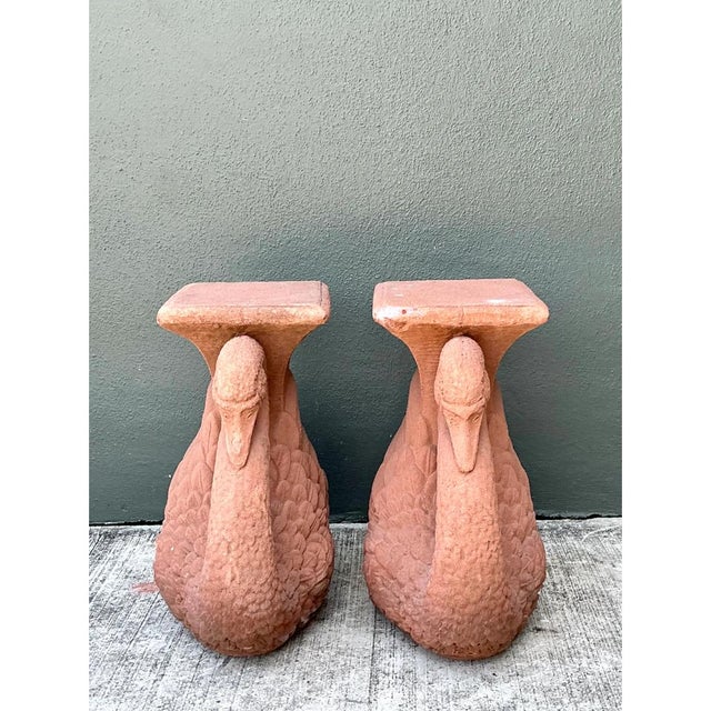 Vintage Cast Cement Swan Low Stools - A Pair For Sale - Image 11 of 12