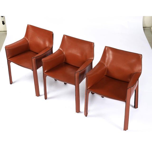 Mario Bellini for Cassina Cab 413 Italian Red Leather Dining Chairs Set of 6 For Sale - Image 11 of 18