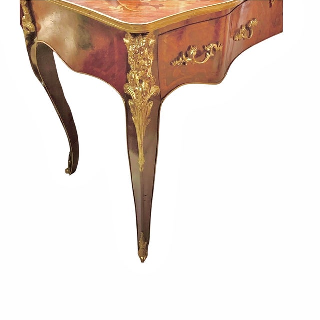 Wood Early 20th Century Desk French Style Floral Design Writing Table Kidney Shape Antique Classic Decor For Sale - Image 7 of 9