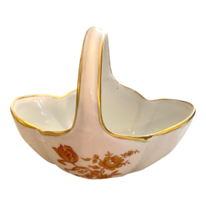 Vintage 1979 Limoges France Porcelain Compote Basket White With Gold Flowers
