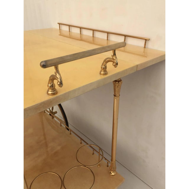 Aldo Tura Parchment Drop-Leaf Bar Cart For Sale In Los Angeles - Image 6 of 11