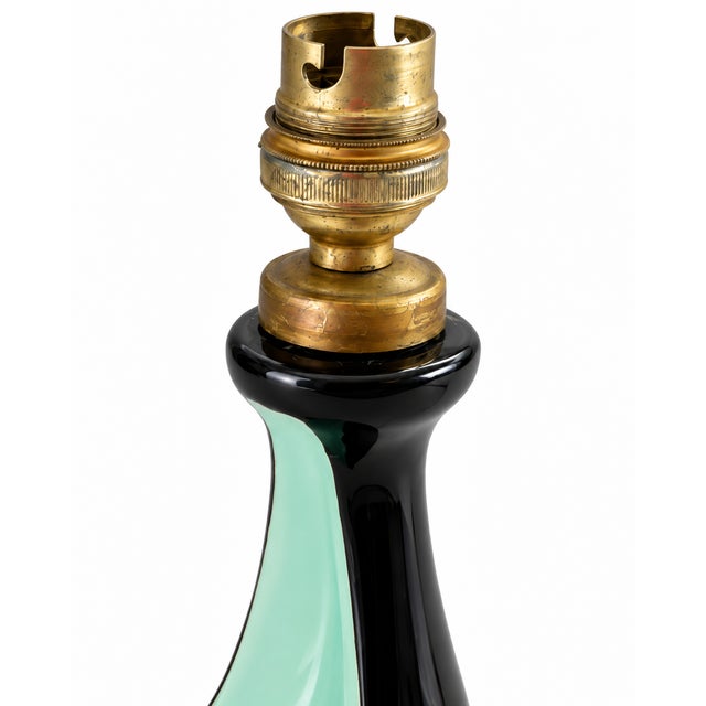 Mid-Century Modern 1960s French Vallauris Ceramic Table Lamp, Black & Aqua, Model 5907 For Sale - Image 3 of 4