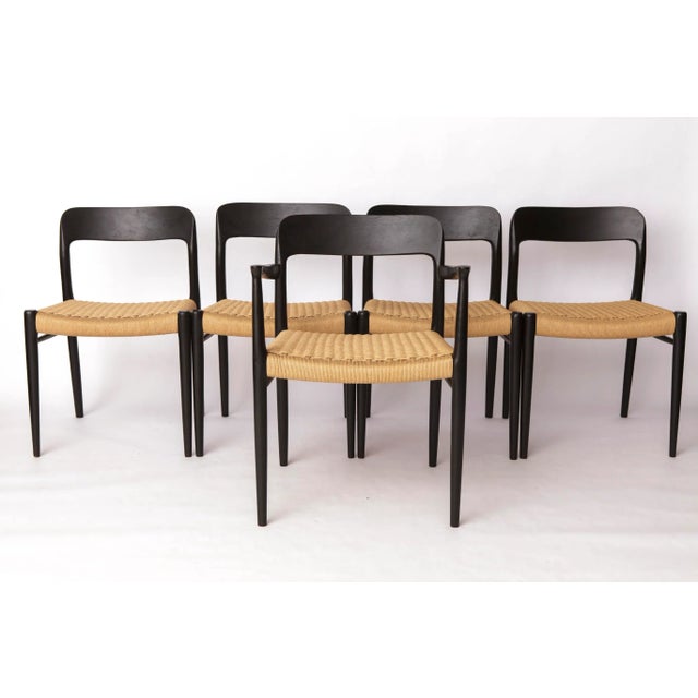 Mid-Century Danish Black Model 56 Armchair with Woven Seat by Niels Otto (N. O.) Møller for J. L. Møllers, 1960s For Sale - Image 9 of 10