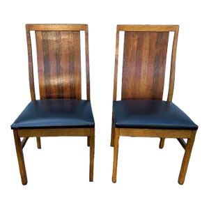 Mid 20th Century Pair of Mid Century Walnut Black Vinyl Dining Chairs