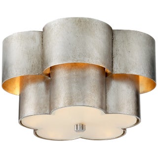 AERIN for Visual Comfort Signature Arabelle Flush Mount in Burnished Silver Leaf with Frosted Acrylic For Sale