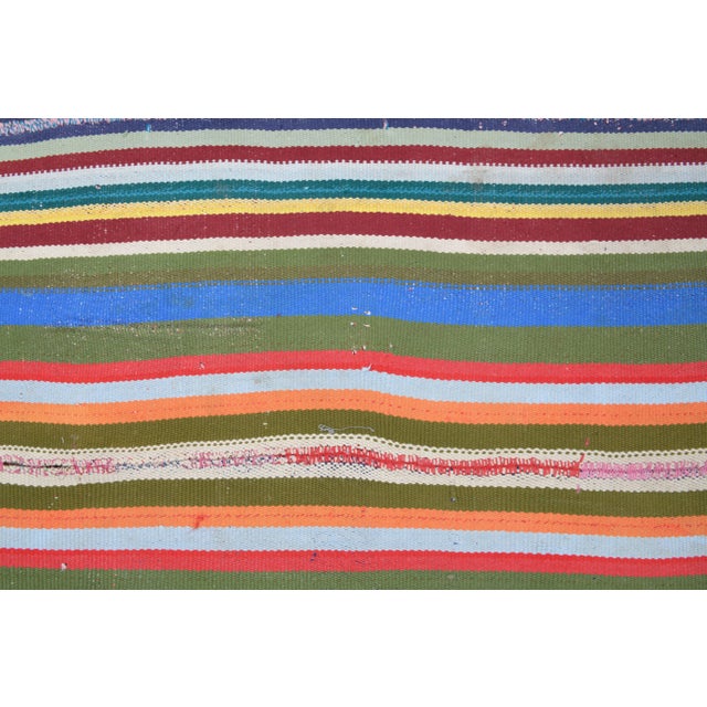 Vintage Turkish Oushak Handmade Wool Cotton Blue Kilim Area Rug For Sale - Image 9 of 11