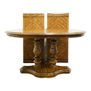 High End Vintage Country French Provincial 88" Banded Bookmatched Double Pedestal Dining Table For Sale