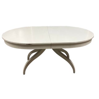 Theodore Alexander Newman Distressed White Oval Dining Table With Casters For Sale