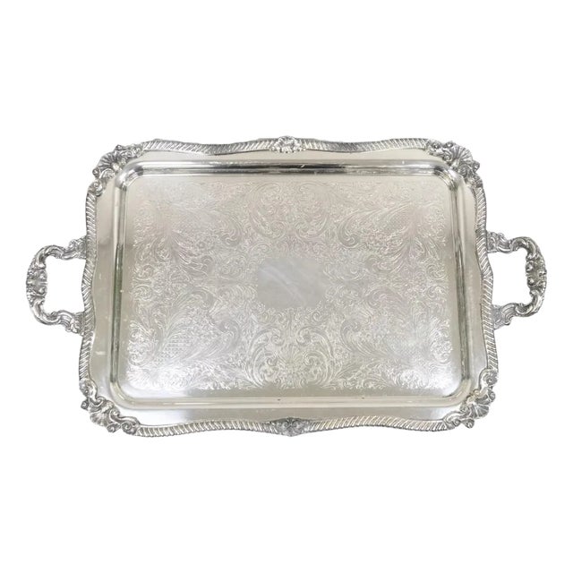 Vintage Sheffield Victorian Ornate Silver Plated Serving Platter Tray For Sale