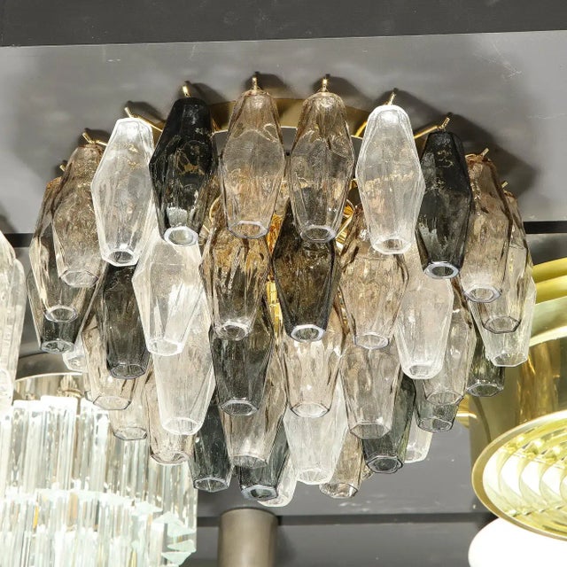 Brass Modernist Handblown Murano Mixed Polyhedral Flush Mount with Brass Fittings For Sale - Image 8 of 13