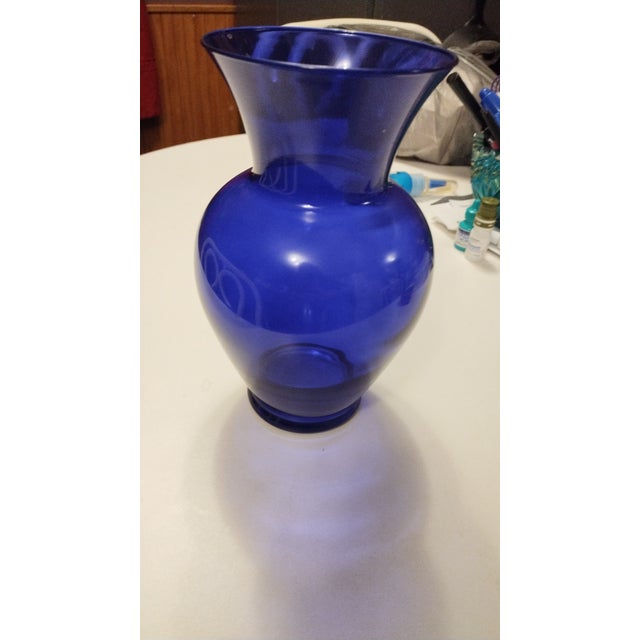 1950s Cobalt Blue Glass Vase For Sale - Image 4 of 4