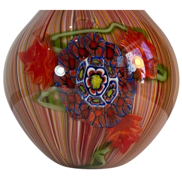 Contemporary Murano Millefiori Floral Medallion Filigrana Art Glass Vase For Sale - Image 3 of 18