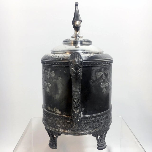 Antique 1880s Aesthetic Movement Sugar Bowl by Meriden Britannia. Silverplated with lid and ornate engraved decoration....