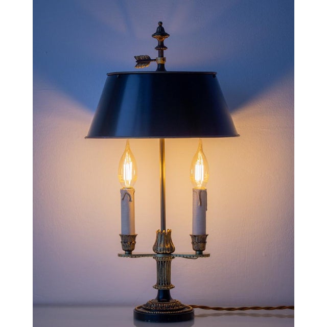 French Empire-Style Bouillotte Table Lamp with Dark Green Tin Shade, 1950s For Sale - Image 4 of 18