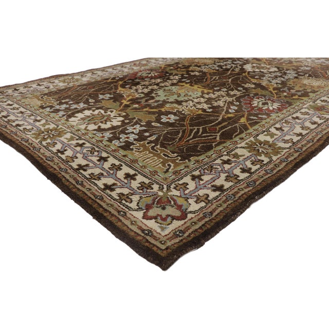 78115 Vintage Indian Hooked Rug, 05'10 x 08'08. The Botanical Reverie: A Vintage Indian Hooked Masterpiece of Biophilic...
