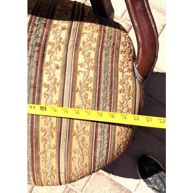 Antique Carved Mahogany Accent Chair With Striped Floral Upholstery. For Sale In Phoenix - Image 6 of 7
