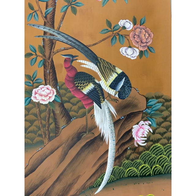 Hand-Painted Chinoiserie Wallpaper Mural, Chinese Cranes & Birds Floral ...