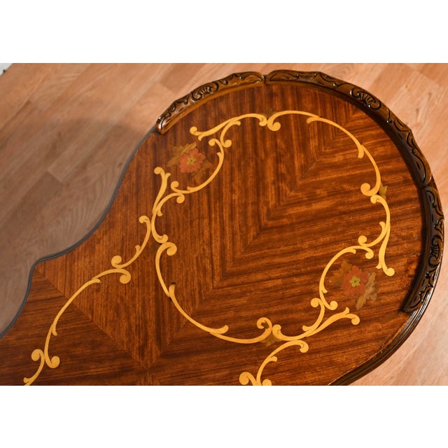 1920s Antique French Louis XV Walnut & Satinwood Inlay Coffee and End Tables Set For Sale - Image 13 of 17
