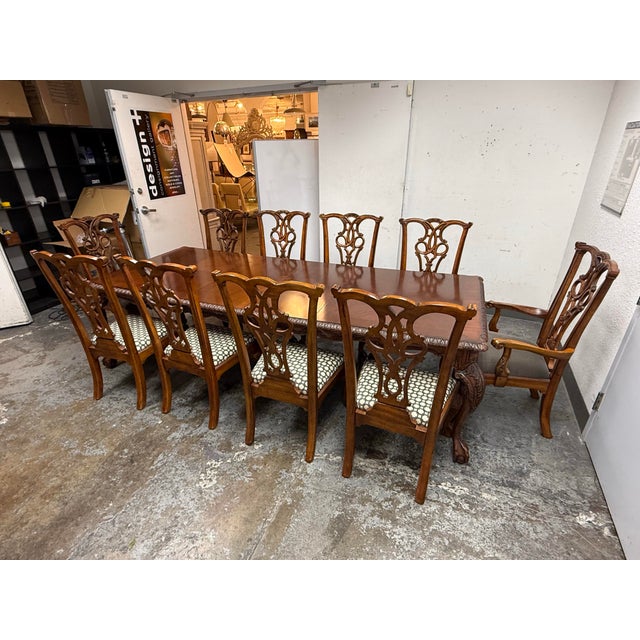 Chippendale Chippendale Revival Extension Table + Ten Chairs Set For Sale - Image 3 of 12